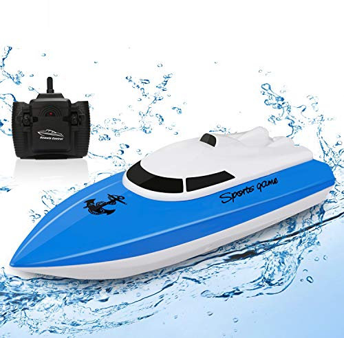 SZJJX RC Boat, Remote Control Boats for Lake/Pool/Pond, 2.4GHz High Speed 10km/h Double Propellers Racing Mini Boats, Outdoor Adventure Electric RC Racing Boats for Adults & Kids, Blue