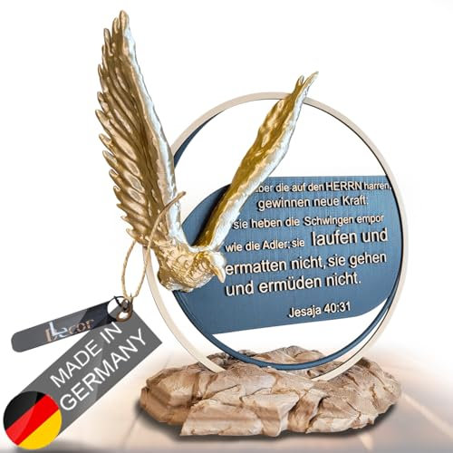 LeDecor Ringvers Serie Adler, Wohnzimmer Deko, 3D Skulptur, Zimmer Aesthetic, Christliches Geschenk Mann Mutter Frau, Taufe, Hochzeitsgeschenk, Konfirmation Deco Skulpturen Ø 21cm (Gold,schwarz)