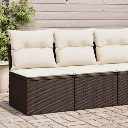 Lauuoeriau Gartenmöbel-4-teiliges Gartensofa-Set mit Kissen, braun, Polyrattan, Akazien-Möbel