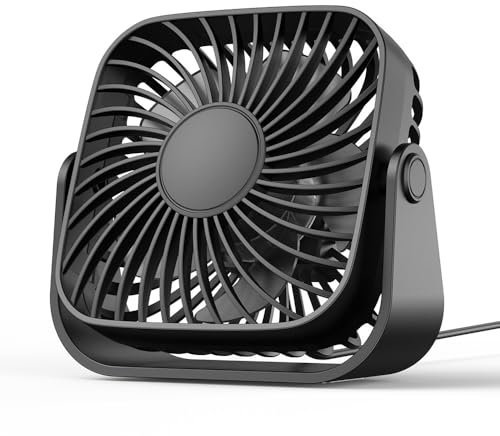 AXFEE USB Desk Fan, Small Cooling Desktop Table Fans, 4 Inch Portable Quiet 3-Speeds-Wind-Fan, 360° Adjustment Powerful Mini FAN for Office, Bedroom, Home, Kitchen (Black, USB Powered)