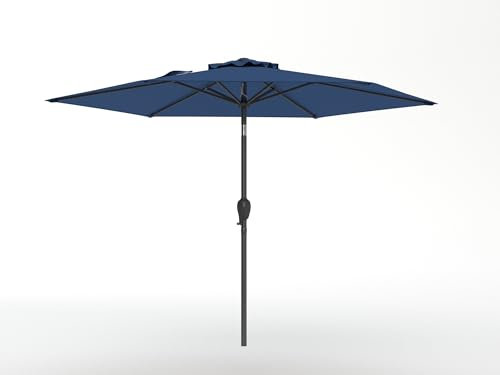 COSTWAY Sonnenschirm 230 cm mit LED-Solar-Beleuchtung, Gartenschirm mit Kurbel, beidseitig um 35° knickbar, Terrassenschirm mit 6 Rippen, Marktschirm für Garten, Balkon, Terrasse (Marineblau)
