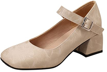 Pumps Damen Beige Blockabsatz Bequem Tanzschuhe Spangenpumps Slingback Latein Riemchenpumps High Heels Spitze Elegant Sandalen Glitzer Festliche Absatzschuhe Hochzeitsschuhe