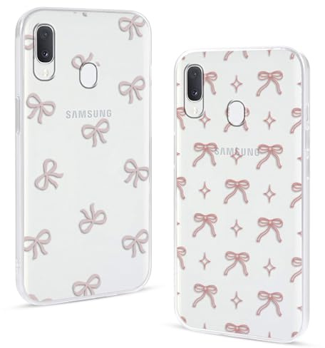 2 Stück Transparent Handyhülle für Samsung Galaxy A20e Hülle 5,8,Cartoon Süß Bogen Schleife Muster Aesthetic Mädchen Handyhülle Silikon TPU Stoßfest Schutzhülle für Samsung Galaxy A20e,Cartoon
