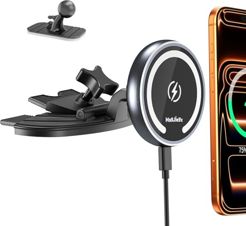 MAGJIEYX Wireless Car Charger CD Slot Mount, 15W Magnetic Car Mount Charger Ultra-Stable CD Player Phone Holder with Strong Magnet for iPhone 17 16 15 14 13 12 Pro Max Plus Grey