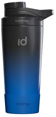 IceDrop® Thermo Shaker Edelstahl [700ml] I 100% Auslaufsicher - Fitness Shaker für 12 Stunden eiskalte Shakes & Getränke I Edelstahl Protein Shaker - Extra robust - Schwarz Blau