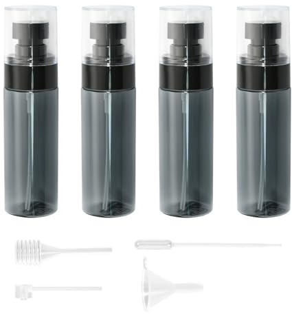 Godneei 4 Pieces 60ml Black Transparent Fine Mist Refillable Spray Bottles for Alcohol and Sanitizer, Portable Travel-Friendly Empty Container with 4 Pieces Transfer Kit