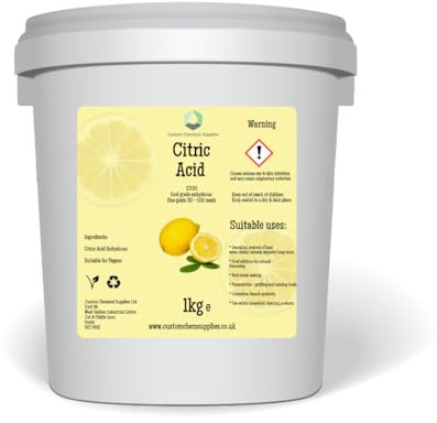 Customchem Food Grade Citric Acid, 1kg Bucket, for Bath Bombs, Cleaning, Descaling and Food Preserving