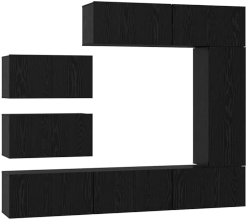 vidaXL TV Cabinet Set Wall-mounted 8 pcs Black oak 30.5 x 30 x 90 cm, Modern Living Room Storage, Rectangular Tv Cabinet, Ample Wall-Mounted Organizer, Reversible Door Compact Unit, Matte Finish