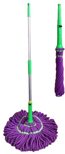 Balai à Franges à Essorage en Microfibre, Balai Serpillère Essorage Facile Rotatif à 360° avec Manche Long pour Nettoyage de Sol