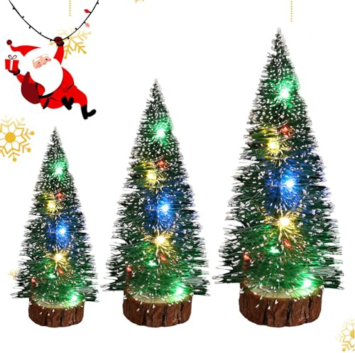 Davivian Mini-Weihnachtsbaum - 3 Stück Desktop-LED-Weihnachtsbaum | Winzige Weihnachtsbaumschmuck-Weihnachtsdekorationen für Arbeitszimmer, Kommoden und Kinderzimmer