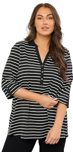 EVANS Curve Stripe Pintuck Henley Top - Women's - Plus Size Curve Black