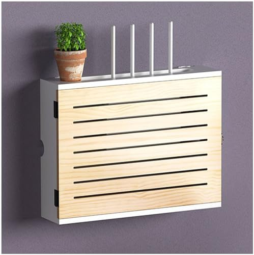 Rivorne Aufbewahrungsboxen für WLAN-Router Zur Wandmontage, Aufbewahrungsbox Aus Holz für Set-Top-Router, Verstellbare Regale für Büro Und Zuhause – Einfache Installation(Wood,48x10x38cm/19x4x15in)