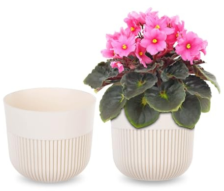 KADAX Blumentopf Ø 13 cm, Blumenübertopf mit gerillter Struktur für Innen- und Außenbereich, Pflanzentopf aus Kunststoff, Übertopf für Zimmerpflanzen (Ecru)