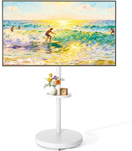 ECOTINY Rollender TV-Ständer mit Rädern für 32–65 Zoll Fernseher bis 40KG | Höhenverstellbarer, Robuster, Mobiler TV-Wagen mit Ablage, Portrait zu Landscape, Max. VESA 400x400MM, Weiß