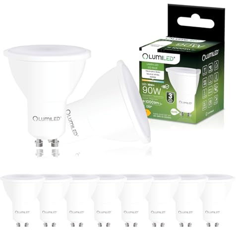 Lumiled LED GU10 PAR16 10W ersetzt 90W 1000 lm 4000K Neutralweiß 10er Pack | Energiespar LED Leuchtmittel 120°, Nicht Dimmbar, Reflektor Spot, Lampe für Küche, Wohnzimmer, Büro und Flur