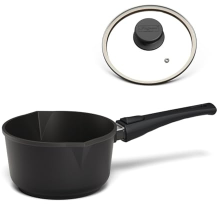 Hoffmann STONIQ Stieltopf Ø 18 cm | 2 Ausgießer | Milchtopf | IQ-SHIELD PFAS-frei | Induktion | Made in Germany | Kochtopf (Mit Deckel)