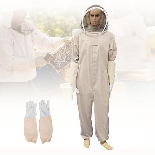 Biodlardräkt med mask, professionella biodlarkläder, biodlardräkt män kvinnor med avtagbart ansiktsskydd, biodlingshandskar, återanvändbar, perfekt för biodlare och nybörjare (XL)