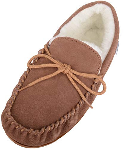 Snugrugs Herren Lammfell Mokassin/Hausschuhe, Gummi Sohle, Braun. EU43