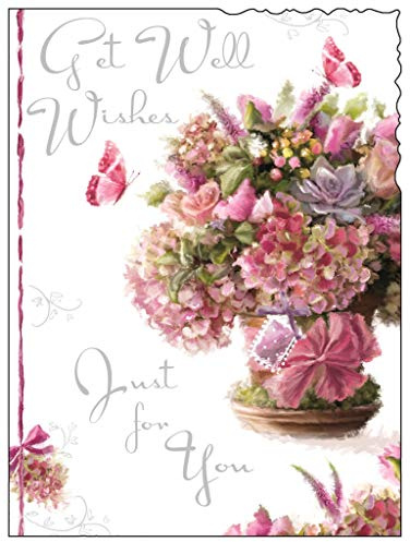 Jonny Javelin Get Well Card - Get Well Soon Card for Women with Artistic Floral Bouquet and Butterfly Design and an Embossed Foil Finish