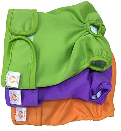 PETTING IS CARING Dog Diapers for Female Dogs 3 PACK - Reusable Dog Nappies Washable Dog Period Pants for Incontinence Training Travel - pet puppy panties incontinence pants sanitary puppy training
