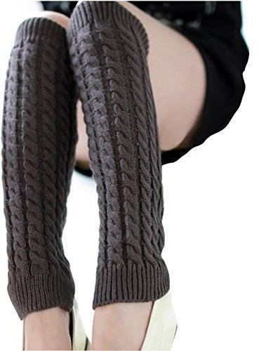 Generic 3P8R 1 Damen, Winter, gehäkelt, gestrickt, Kniestrümpfe, Beinstulpen, Kaffee, Länge 42 cm, Polyester, Tiefgrau