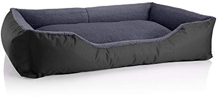 BedDog Hundebett Teddy, Hundesofa aus Cordura und Microfaser-Velours, waschbares Hundebett mit Rand, Hundekissen Vier-eckig, für drinnen, draußen, Größe XXL, schwarz-grau
