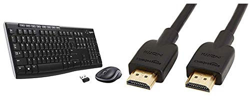 Logitech MK270 Wireless Keyboard and Mouse Combo for Windows, 2.4 GHz Wireless, Compact Mouse, Full Sized Keyboard, Black & Amazon Basics High-Speed 4K, Ultra HD, HDMI 2.0 Cable - 0.9m