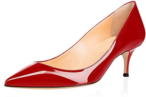 Damen Spitze Lackleder Eleganter Komfort Slip On Kitten Heel Kleid Pumps Schuhe Burgund Größe 39