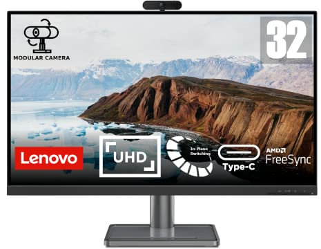 Lenovo Display mit Webcam L32p-30, 32 Zoll, 4K UHD, IPS, 4 ms, HDMI, DP, USB-C, Free Sync und Speaker