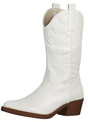 Elara Damen Cowboy Stiefel Biker Boots Chunkyrayan 301-A32P Weiss-39