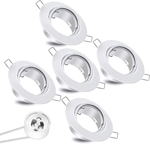 EXTRASTAR Marco para Focos Empotrados, Aro para Bombillas GU10, Foco Empotrable Downlight, Incluye Casquillos, Blanco, 5Pcs
