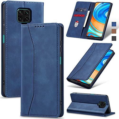 Jasonyu Coque pour Xiaomi Redmi Note 9S/9 Pro, Housse Etui en Cuir PU Portefeuille [Antichoc] [Magnétique] [Porte Cartes] [Stand Fonction] Flip Coque (Bleu)