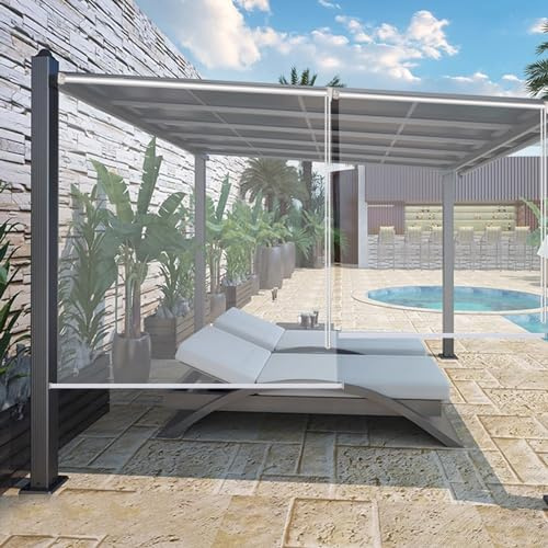 Transparente Vinyl-Rollläden,PVC-Vorhang,Seitenzugrollo Balkonrollo 50–160 cm Breite Optional,Terrasse Pergola Rollos Wärmeisolierung Energiesparend,mit Zubehör,für Fenster (W90xH180cm/W36xH71)