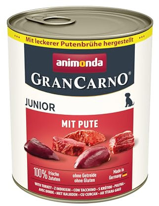animonda GranCarno Junior mit Pute (6 x 800 g), Welpenfutter für Jungtiere, Nassfutter für Hunde mit 100% frischen, fleischlichen Zutaten, Hundefutter ohne Getreide