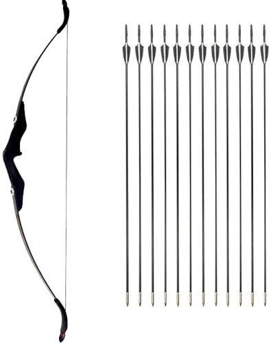 Recurve Bogen und Pfeile Set Bogenschießen Takedown Bogen Jagd 30/40lbs Erwachsene Jagdschießen Outdoor Anfänger Schießen mit Bogenschießen Zubehör Langbogen Set (40lbs Bogen+12Pfeile)