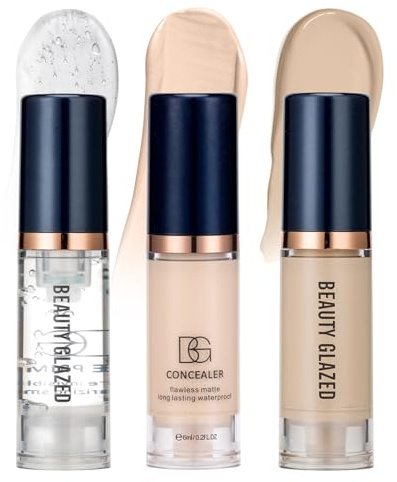 Make Up Foundation,3 Kombinationen Primer+Concealer+Flüssige Foundation,Langanhaltende mittel- bis volldeckende Foundation,Transfer-Proof Soft Matte Oil Control Foundation, Makeup in einem Schritt