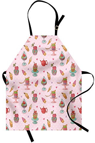 ABAKUHAUS Eis Kochschürze 2-er Pack, Teekannen Plätzchen, Unisex-Küchenlätzchen mit verstellbarem Hals für Kochen Gartenarbeit, 67 cm x 80cm, Rosa