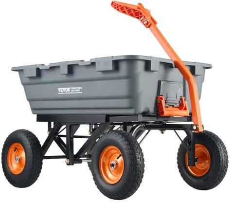 VEVOR, Chariot de Jardin en polyéthylène avec Cadre en Acier Facile à Assembler, Chariot Benne basculante avec poignée Convertible 2 en 1, brouette Utilitaire capacité de 680,4 kg, pneus de 33 cm,