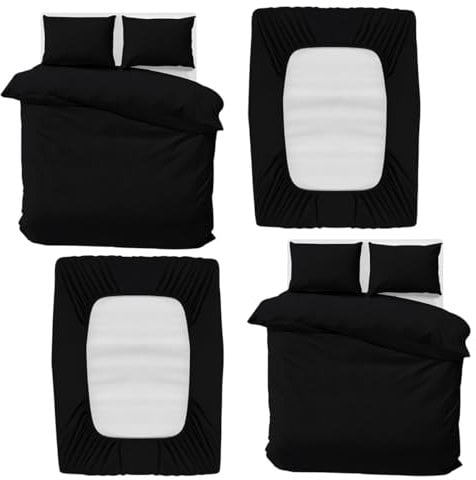 MOONLIGHT20015 Double Bedding Set 4 Piece Duvet Cover Fitted Sheet with Pillow cases Soft Brushed Microfiber Duvet Cover sets Black (Pack of 2)
