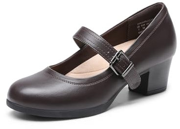 DREAM PAIRS Damen Mary Janes Pumps Chunky High Heel Kleid Schuhe Dicker Absatz Pumps für Damen,Size 36.5,Braun,DWUMPU2538