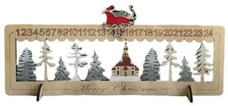 Holz-Weihnachts-Countdown-Kalender, zartes Holz gefertigter Adventskalender, mit LED-Weihnachtsbaum und Rentier-Countdowns
