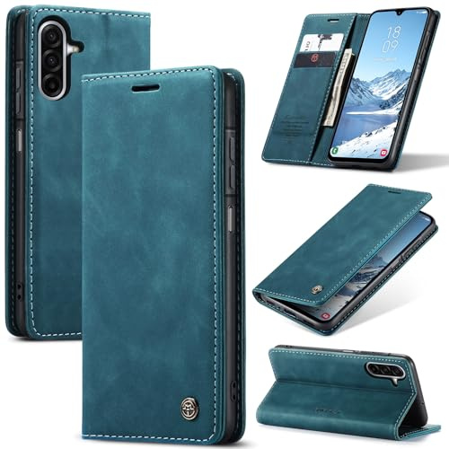 Azororo Coque pour Samsung Galaxy A17 5G Premium Housse Cuir Protection Pochette Rabat Portefeuille Flip Case Porte Magnétique Coque Étui pour Samsung Galaxy A17, Bleu Vert