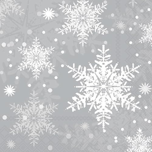 Servietten Papier 33x33cm 3-lagig 20 Stück - hochwertig & nachhaltig - Einweg Papierservietten mit weißen Schneeflocken auf hellblau - Winterservietten festlich Weihnachts Tischdeko