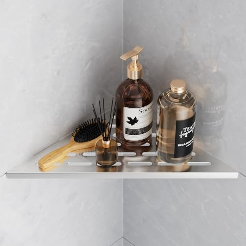KEOKBON Tile Recessed Corner Shelves, Shower Shelf Corner | 304 Stainless Steel, 10x10, 1.5mm thickness, 1 Pack, for Tiled Wall, Slot Design, for Kitchen Bathroom toilet