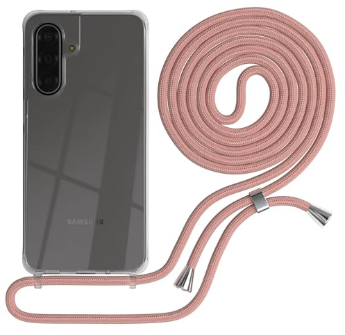 EAZY CASE Handykette kompatibel mit Galaxy A17 Handyhülle mit Umhängeband, Handykordel mit Schutzhülle, Silikonhülle, Hülle mit Band, Stylische Kette für Smartphones, Alt Rosa - Clips Silber
