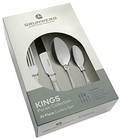 Grunwerg Kings 24-Piece Cutlery Set Gift Boxed, 18/0 Stainless Steel