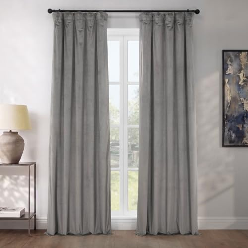 HPD Half Price Drapes Heritage Plush Velvet Curtains 108 Inches Long Room Darkening Curtains for Bedroom & Living Room 50W x 108L, (1 Panel), Destiny Grey