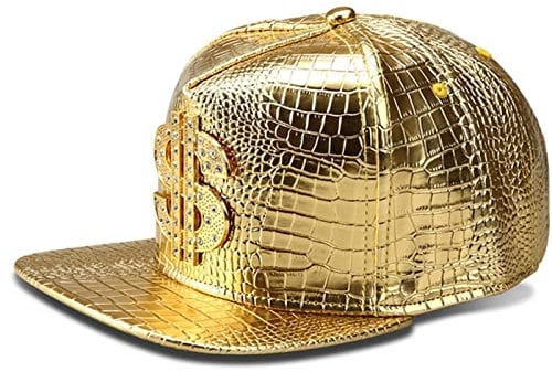 Hip Hop Hut, Flacher Hut, Rock Cap, Verstellbarer Snapback Hut für Damen und Herren - Gold - Einheitsgröße