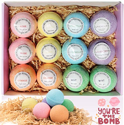 Bath Bombs Gift Set, TTRwin Natural Vegan Spa 12 Fizzy Bubble Bath Bomb Kit with Different Organic Essential Oils,Birthday Gift idea for Her, Women, Men, Kids and Teen Girls