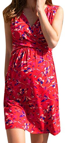 Robe Grossesse Photographie Shooting DAY8 Robe l'Été Sexy Femme Enceinte Pas Cher Col V Robe de Soirée Courte Grossesse Photo Mini Robe Fleurie d'allaitement Maternité Vêtement Grossesse (XL, Rouge)